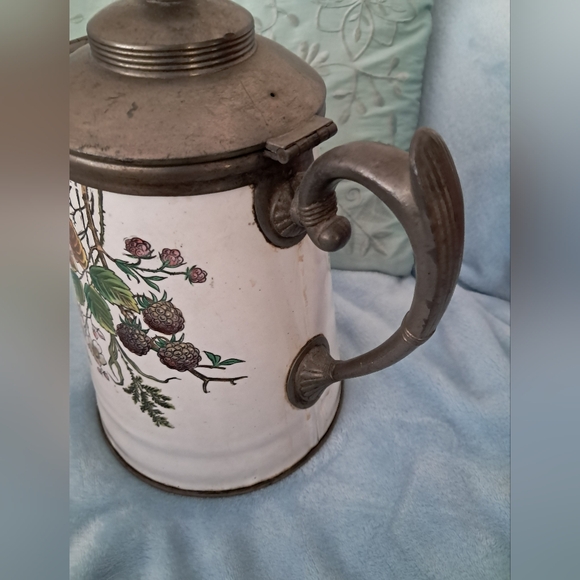 Antique Graniteware Enamel Pewter Coffee Pot Manning Bowman 9 3/4" - Picture 6 of 10